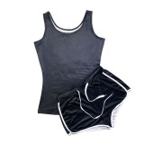 Plus Size Solid Tank Top And Shorts Sports Suits SHD-9373