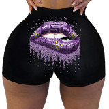 Lip Print Yoga Fitness Bodycon Shorts SHD-9818