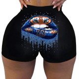 Lip Print Yoga Fitness Bodycon Shorts SHD-9818