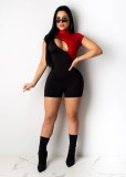 Contrast Color Zipper Tight Romper YUEM-66311