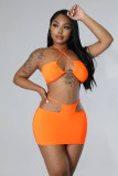 Solid Sexy Halter Hollow Out Mini Skirt 2 Piece Sets YH-5255