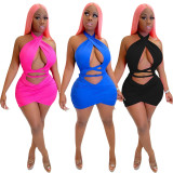 Sexy Halter Backless Hollow Out Bandage Mini Dress NIK-302