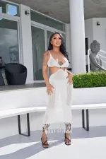 Sexy Knit Hollow Out Tassel Beach Maxi Dress TR-1202