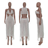 Sexy Knit Hollow Out Tassel Beach Maxi Dress TR-1202