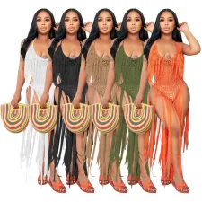 Sexy Knit Hollow Out Tassel One-Piece Swimsuit TR-1205