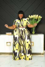 Plus Size Printed Short Sleeve Two Piece Pants Sets NNWF-7488
