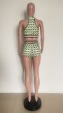 Sexy Plaid Sleeveless Tank And Shorts 2 Piece Sets HMS-5545