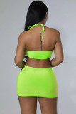 Solid Sexy Halter Hollow Out Mini Skirt 2 Piece Sets YH-5255
