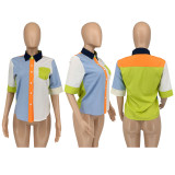 Contrast Color Patchwork Shirt Top GLF-10097