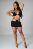 Solid Sexy Halter Hollow Out Mini Skirt 2 Piece Sets YH-5255