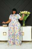 Plus Size Printed Short Sleeve Two Piece Pants Sets NNWF-7488