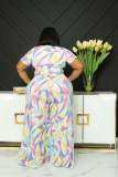 Plus Size Printed Short Sleeve Two Piece Pants Sets NNWF-7488