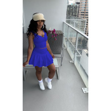 Solid Tennis Tank Top Pleated Mini Skirt 2 Piece Sets DDF-88160