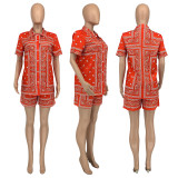 Paisley Print Shirt Top And Shorts 2 Piece Sets GLF-10094