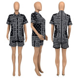 Paisley Print Shirt Top And Shorts 2 Piece Sets GLF-10094