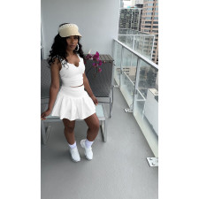 Solid Tennis Tank Top Pleated Mini Skirt 2 Piece Sets DDF-88160