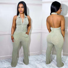 Solid Halter Backless Jumpsuit MOF-6689