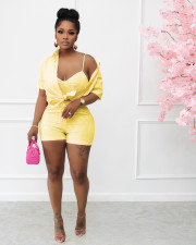 Sexy Striped Cami Top+Shorts+Shirt 3 Piece Sets OMY-81018