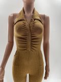 Solid Halter Backless Jumpsuit MOF-6689