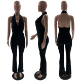 Solid Halter Backless Jumpsuit MOF-6689