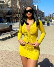 Solid Long Sleeve Top Mini Skirt 2 Piece Sets QY-5270
