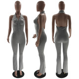 Solid Halter Backless Jumpsuit MOF-6689