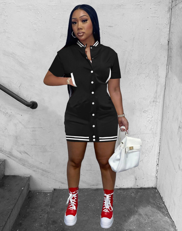 Casual Buttons Baseball Mini Dress IV-8306