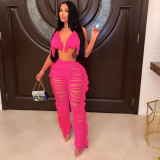 Sexy Knit Tassel Hollow Out Two Piece Pant Sets ZSD-0225