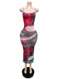 Sexy Printed Backless Mesh Sling Maxi Dress MEM-88431