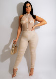 Houndstooth Mesh Patchwork Sleeveless Jumpsuit ZSD-0457