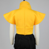 Solid Buttons Flying Sleeves Crop Top ZSD-0461