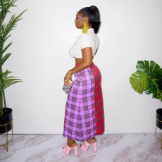 Plaid Buttons Long Skirt DAI-8382