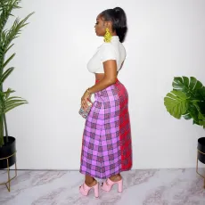 Plaid Buttons Long Skirt DAI-8382