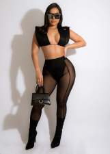 Sexy Crop Top+Mesh Pants Two Piece Sets ZSD-0465