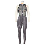 Houndstooth Mesh Patchwork Sleeveless Jumpsuit ZSD-0457