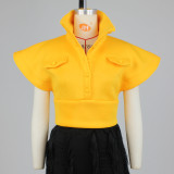 Solid Buttons Flying Sleeves Crop Top ZSD-0461
