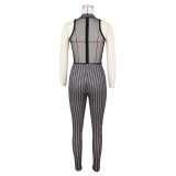 Houndstooth Mesh Patchwork Sleeveless Jumpsuit ZSD-0457