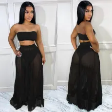 Sexy Tube Top+Perspective Maxi Skirt+Briefs 3 Piece Sets SH-390301
