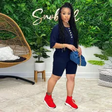 Plus Size Solid T Shirt And Shorts Two Piece Sets MEI-9250