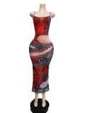 Sexy Printed Backless Mesh Sling Maxi Dress MEM-88431
