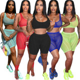 Sexy Mesh See Through Two Piece Shorts Sets (Without Underwear) FSL-F196