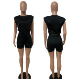 Plus Size Solid Sports Two Piece Shorts Set LSD-91655