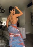 Sexy Printed Backless Mesh Sling Maxi Dress MEM-88431
