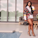 Floral Print Long Sleeve Shirt And Shorts 2 Piece Sets BN-B836