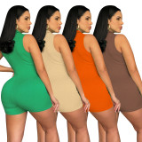 Fashion Solid Color Lapel Sleeveless Tie Up Rompers NIK-306