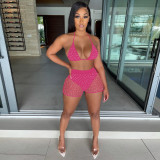 Sexy Sequin Bra Mesh Shorts Two Piece Set TE-4391