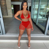 Sexy Sequin Bra Mesh Shorts Two Piece Set TE-4391