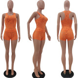 Sexy Sleeveless Hole Two Piece Shorts Sets AL-283