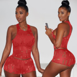 Sexy Sleeveless Hole Two Piece Shorts Sets AL-283
