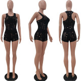 Sexy Sleeveless Hole Two Piece Shorts Sets AL-283